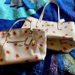 Matching set coach cream with small floral purse/tote